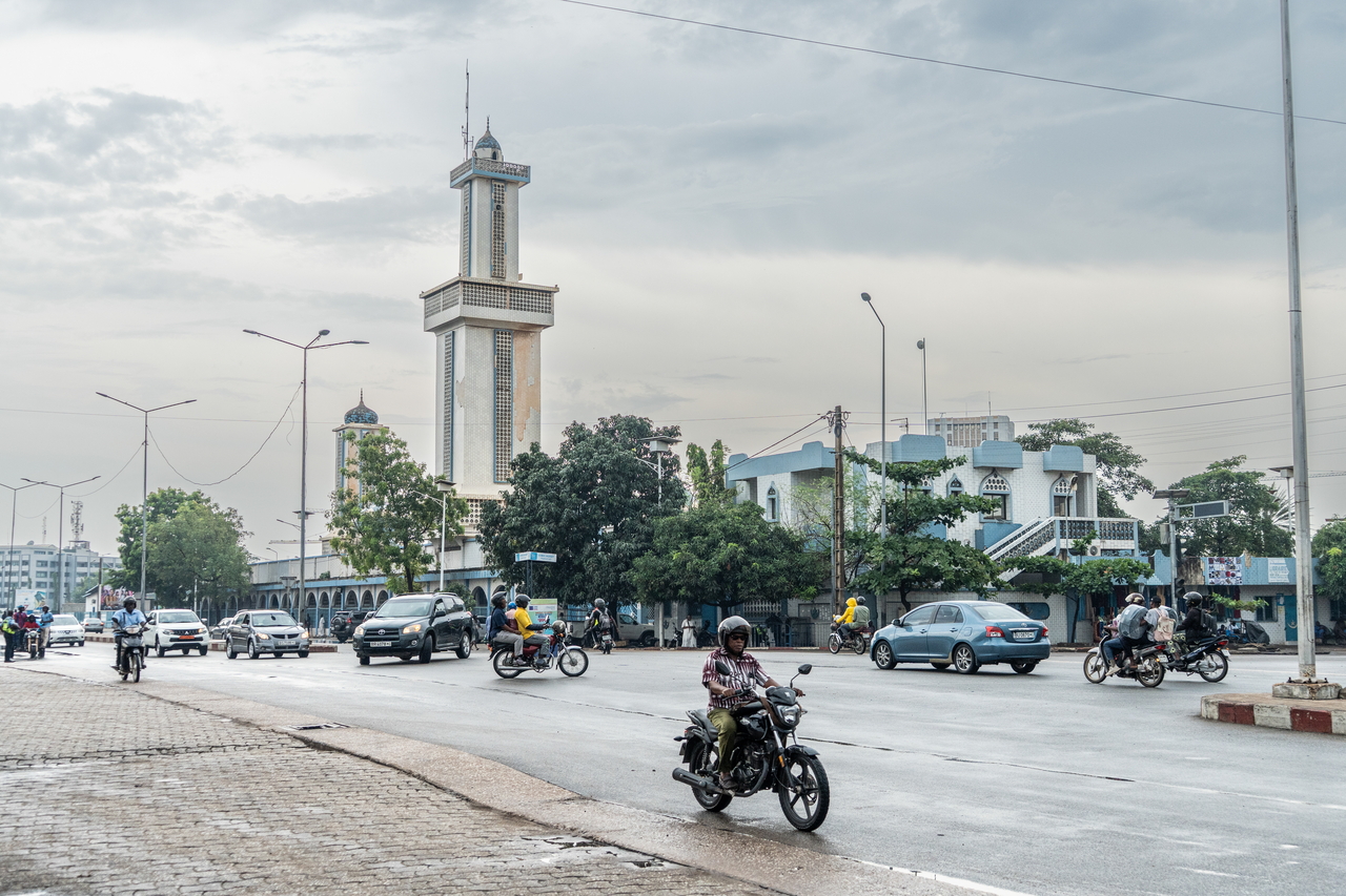Vehicles are seen on a main road in Cotonou, Benin, Monday. (EPA-Yonhap)