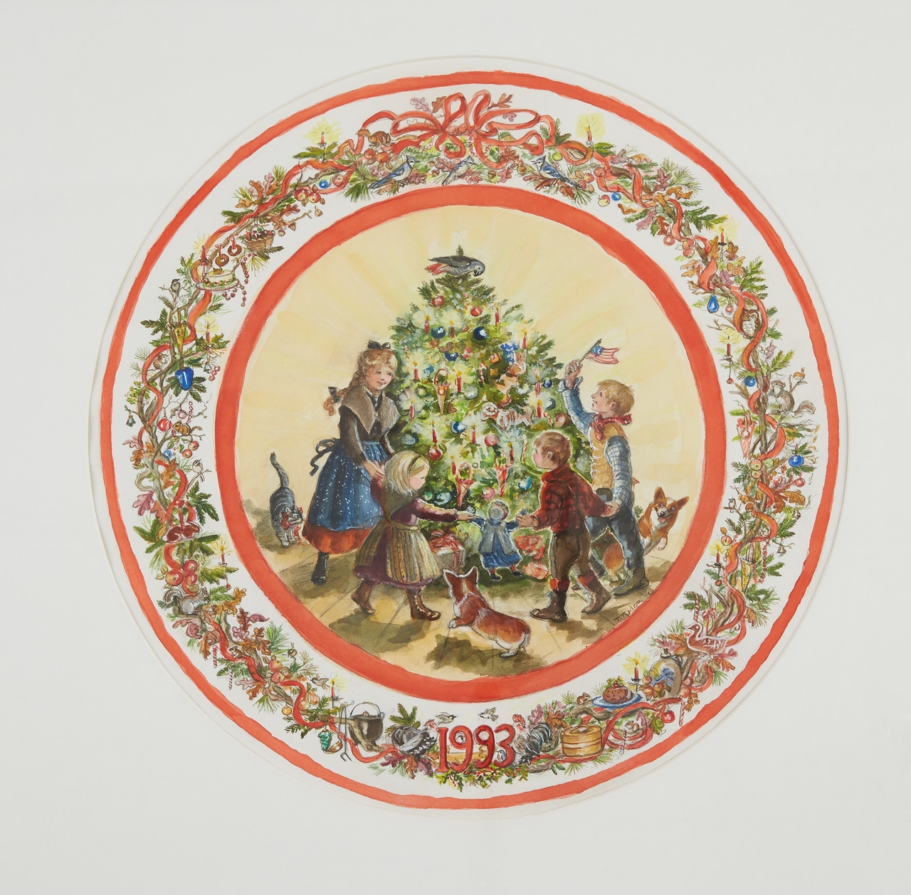 "Hooray for Christmas," created by Tasha Tudor with pencil and watercolor on paper (Lotte Museum of Art)