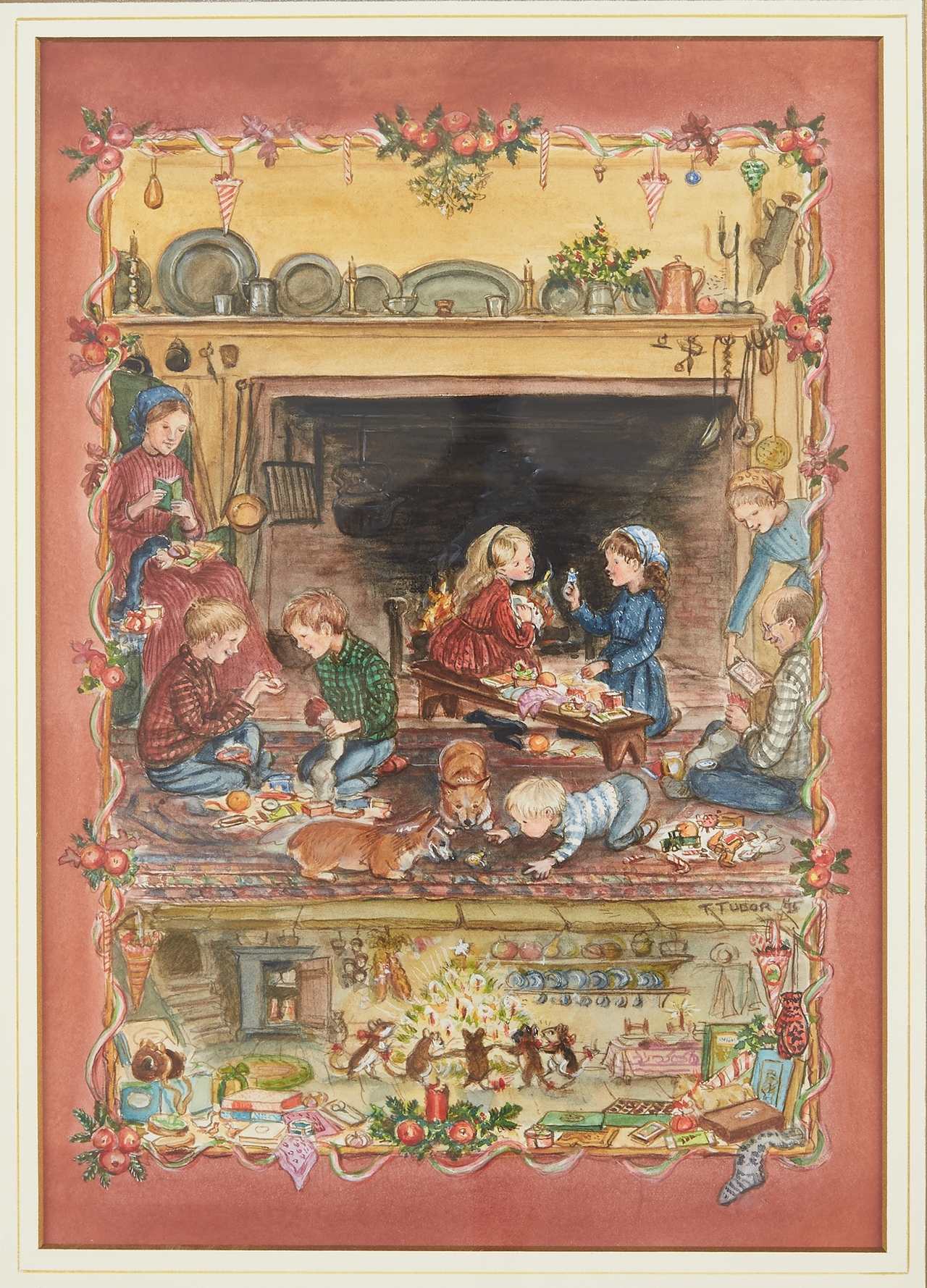 "Tasha's Christmas Stockings," created by Tasha Tudor  with pencil and watercolor on paper (Lotte Museum of Art)