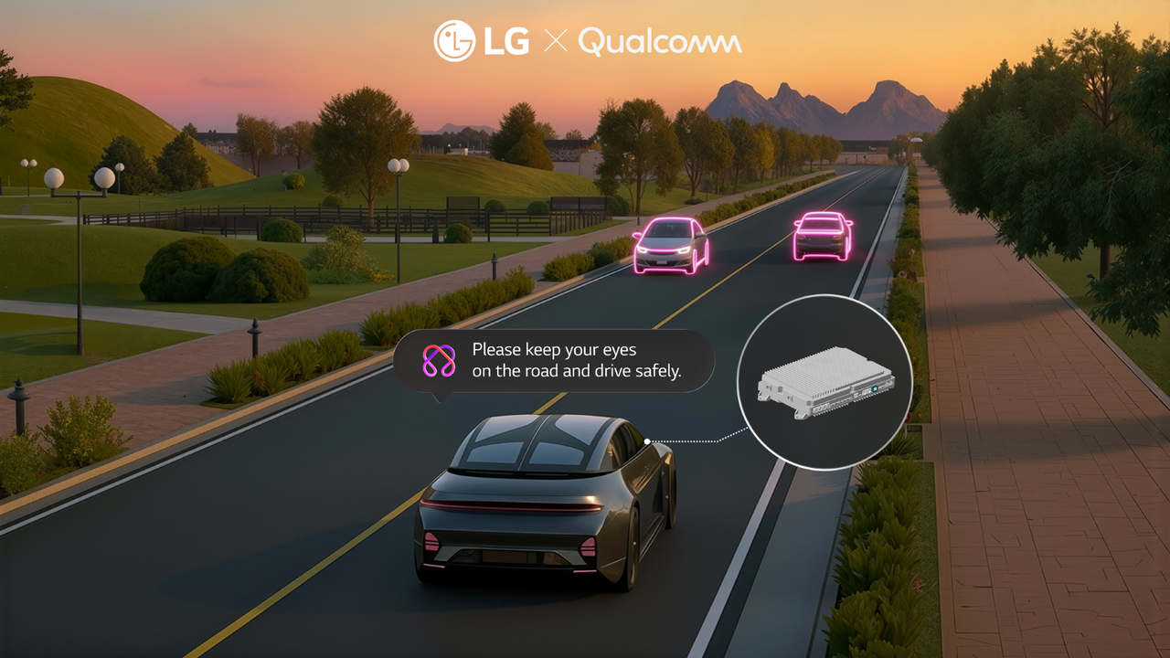 LG Electronics’ AI Cabin platform, jointly developed with Qualcomm Technologies, recognizes a vehicle ahead and provides customized guidance. (LG Electronics)