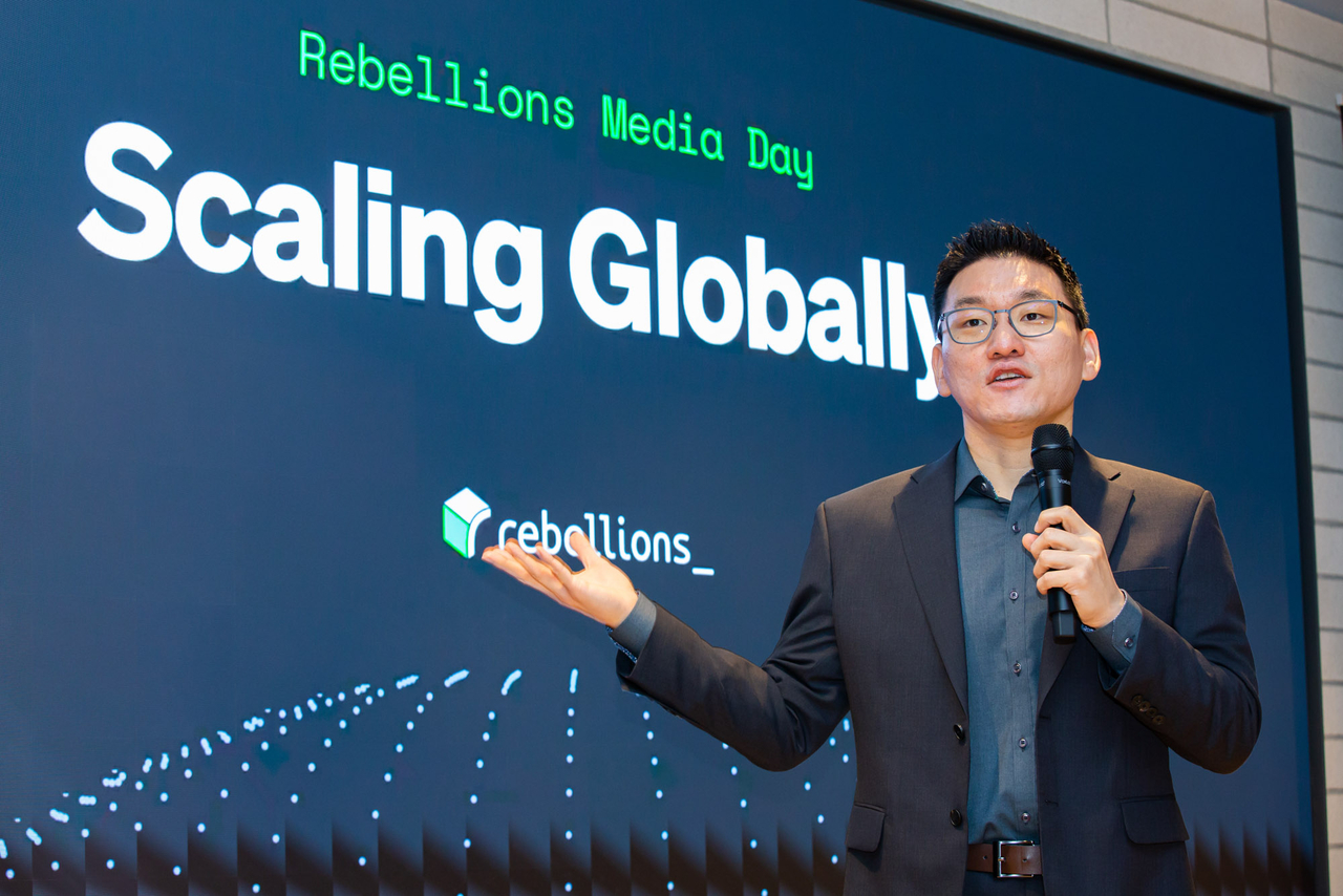Rebellions CEO Park Sung-hyun speaks at a press conference in Seongnam, Gyeonggi Province, on Tuesday. (Rebellions)