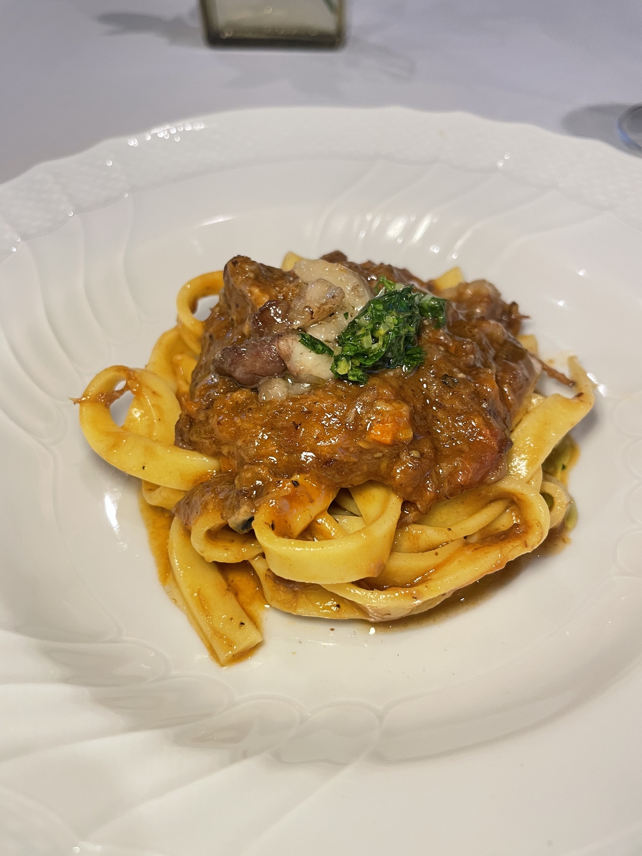 Beef-tail tagliatelle at Trattoria Sam Kim (Hong Yoo/ The Korea Herald)