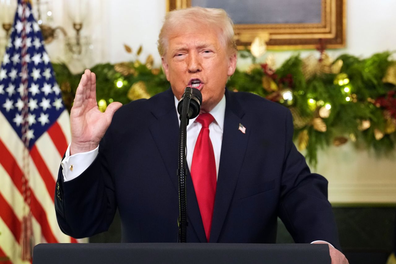 US President Donald Trump speaks during an address at the White House in Washiongton, Wednesday. (AP-Yonhap)
