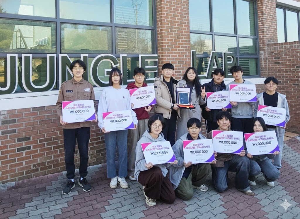대경대 정글랩에서 수달사랑 장학금을 전달받은 학생들.[대경대 제공]