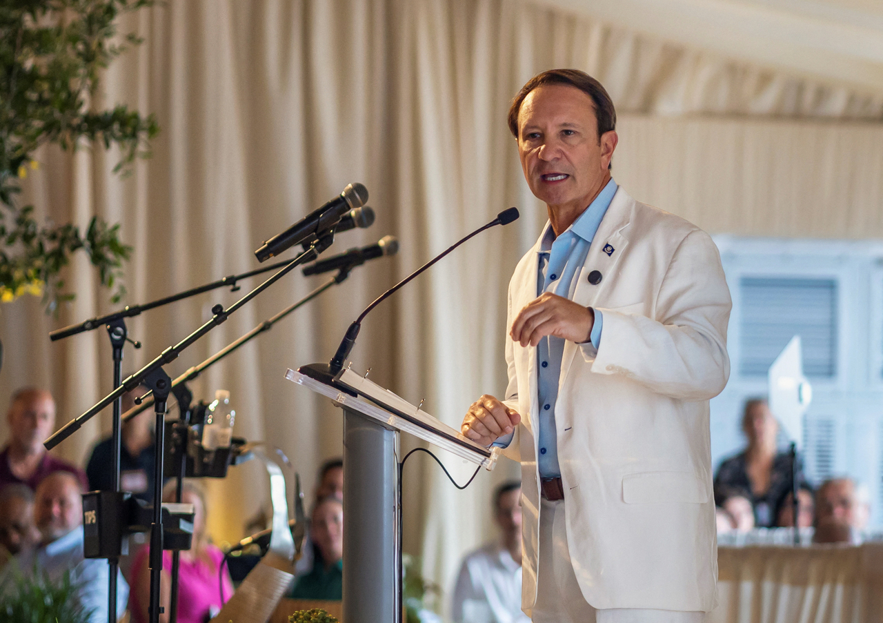 Louisiana Gov. Jeff Landry speaks at a ceremony in New Orleans in June. (Reuters-Yonhap)