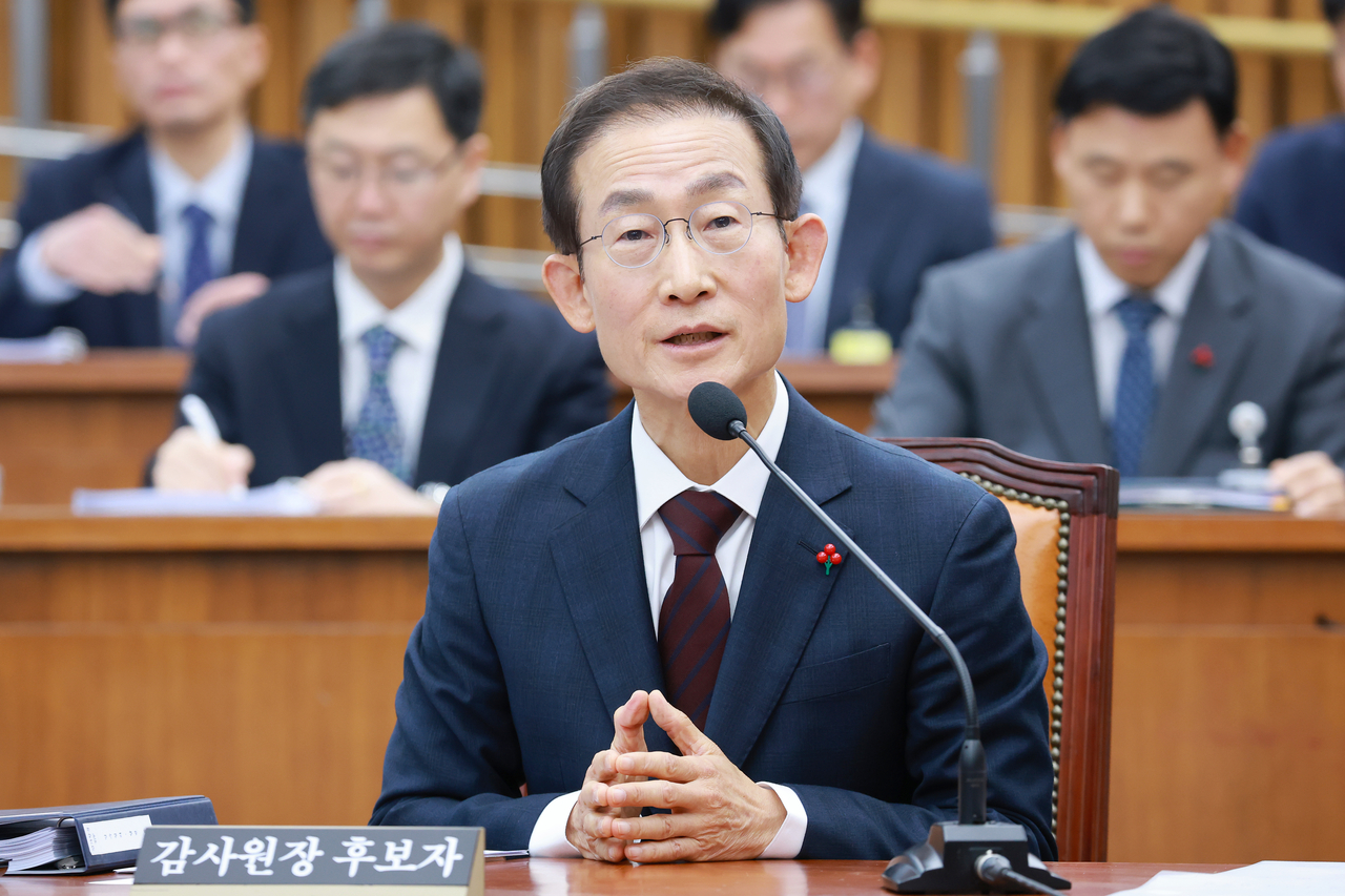 Kim Ho-cheol, nominee for chief of the Board of Audit and Inspection, responds to a lawmaker's question during a confirmation hearing at the National Assembly on Monday. (Yonhap)