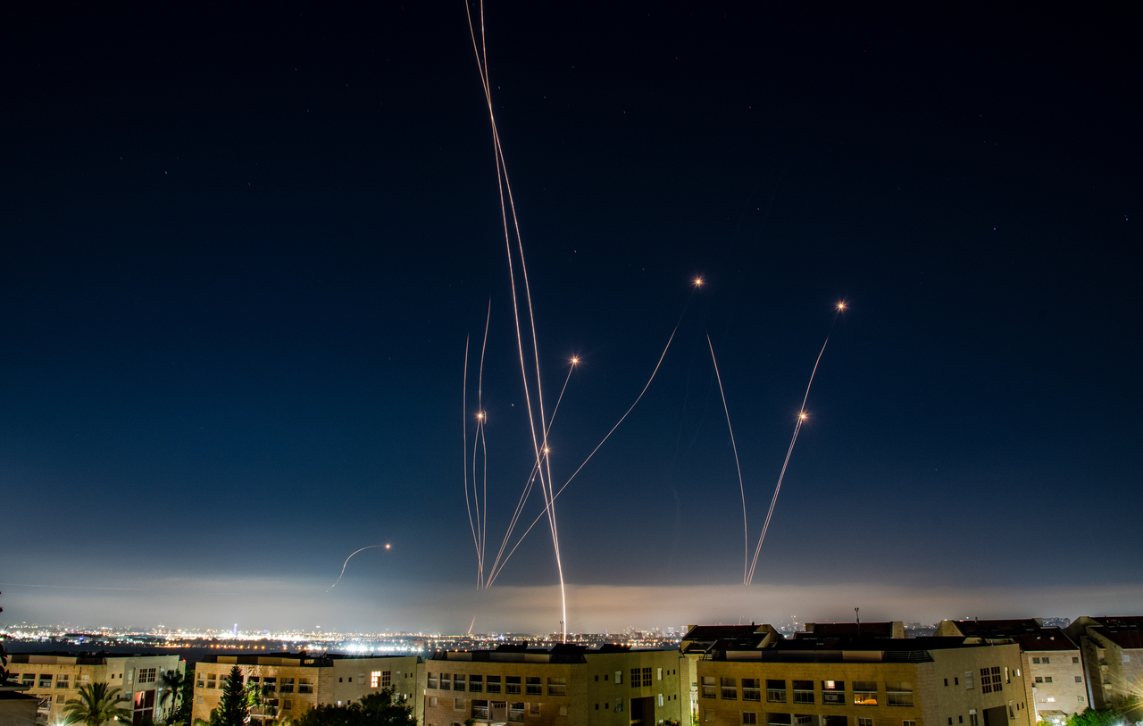 An Israeli Air defense system intercepts a ballistic missile barrage launched from Iran to central Israel during the missile attack on June 21. (Getty Images)
