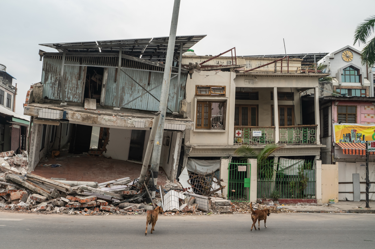 The damages from the earthquake are still visible as seen on April 9  in Mandalay, Myanmar. A 7.7-magnitude earthquake hit Myanmar on March 28. (Getty Images)