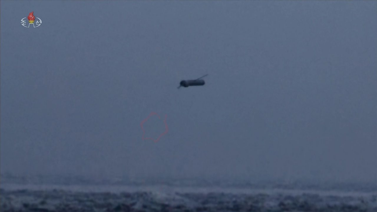 A long-range strategic cruise missile is seen flying over the East Sea during North Korea’s launch drill on Dec. 28th.