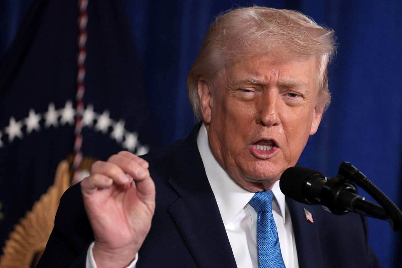 US President Donald Trump speaks during a press conference at his Mar-a-Lago club in Palm Beach, Florida, on Saturday. (Reuters - Yonhap)