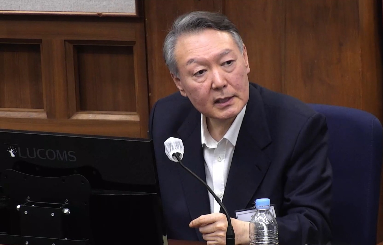 Yoon Suk Yeol speaks during a court hearing of the trial for his insurrection charge, held at the Seoul Central District Court on Dec. 29. (Yonhap)