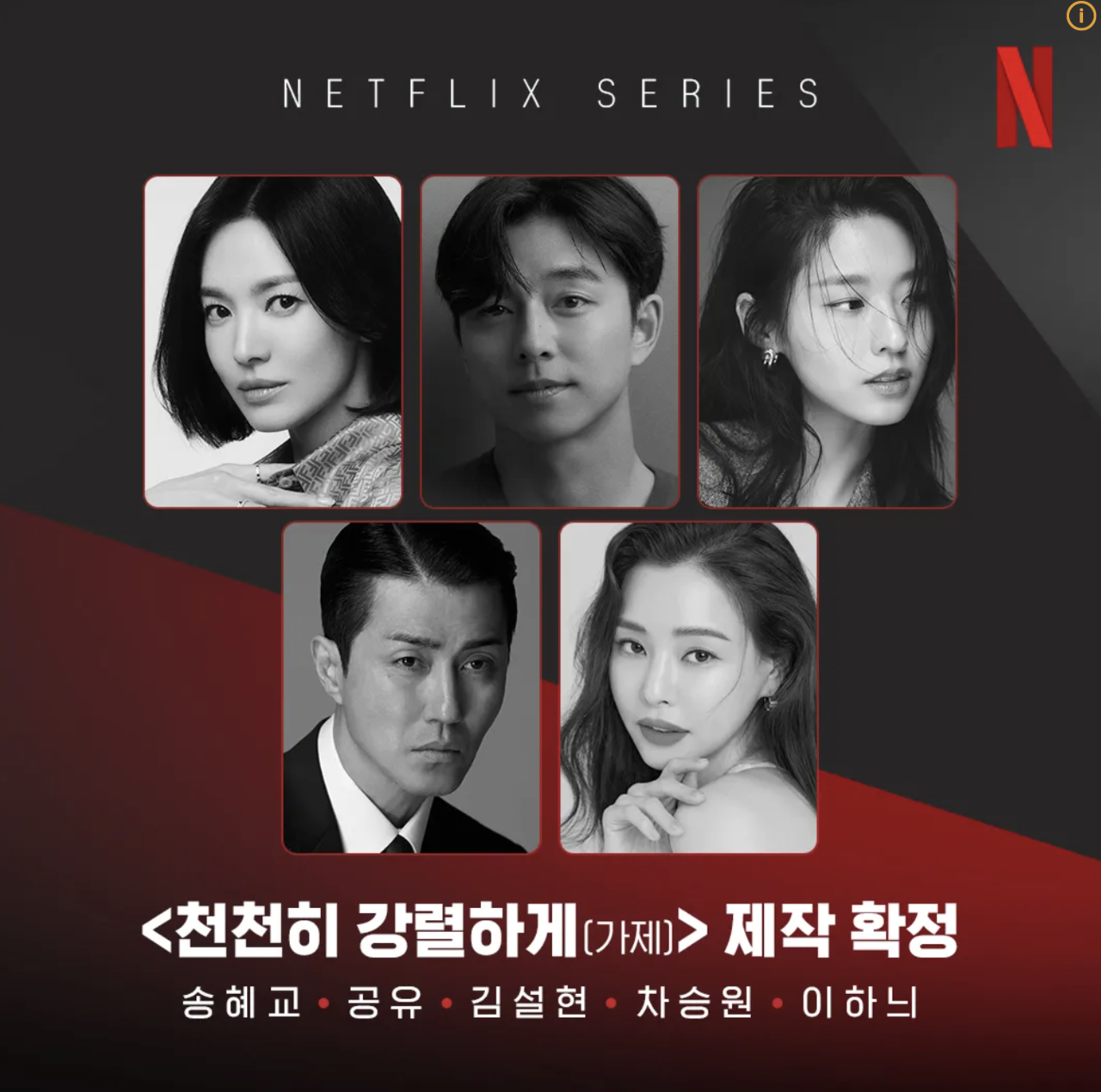 "Show Business" star list featuring (from top left) Song Hye-kyo, Gong Yoo, Seolhyun, Cha Seung-won and Lee Ha-nee (Netflix)