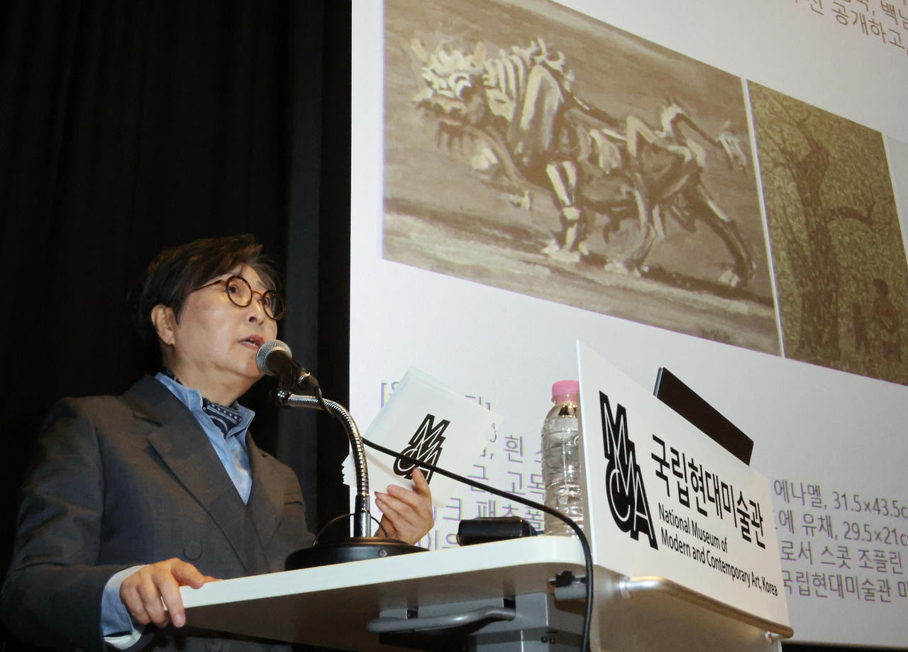 MMCA Director Kim Sung-hee speaks at a press conference on 2026 plans for the National Museum of Modern and Contemporary Art, Korea, Tuesday in Seoul. (Yonhap)
