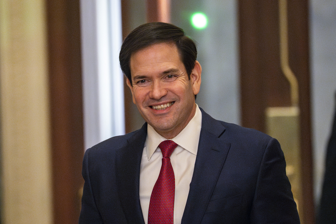 US Secretary of State Marco Rubio arrives for a briefing in Washington on Monday. (UPI-Yonhap)