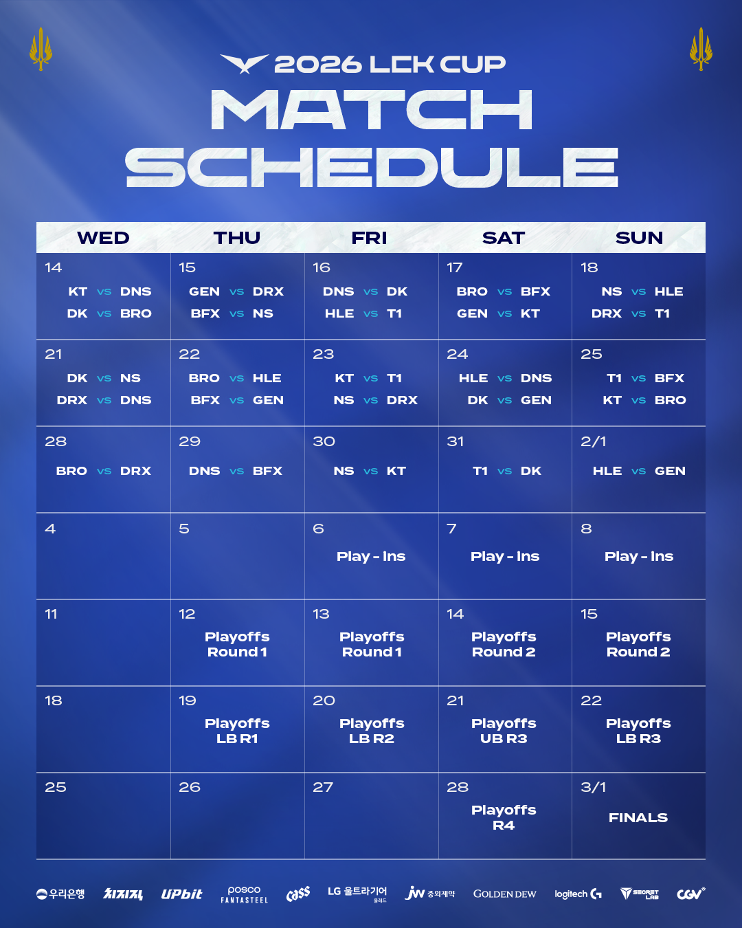2026 LCK Cup schedule (Riot Games)