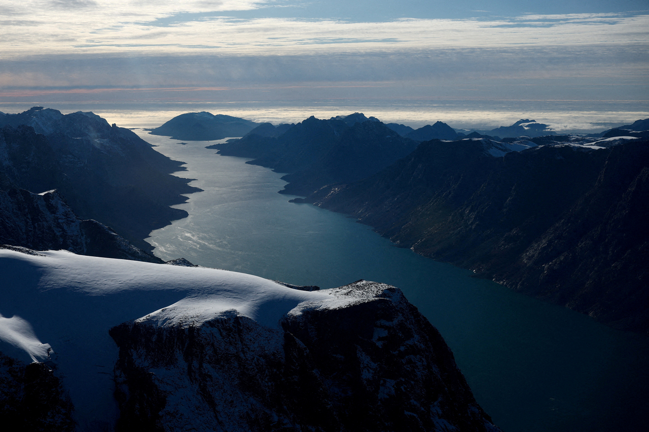 An aerial view shows a fjord in western Greenland, in September 2025. (Reuters-Yonhap)