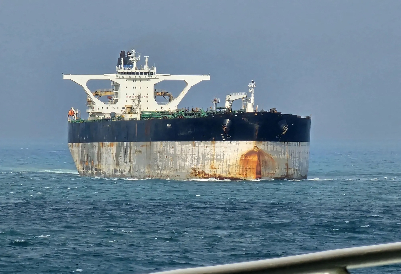 Oil tanker Marinera, formerly known as Bella 1 photographed at sea in the Singapore Strait on March 18, 2025. The United States military on Wednesday announced the seizure of a Russian-flagged oil tanker in the North Atlantic for sanctions violations, bringing an end to a multi-week pursuit by American forces. The seizure of the ship, which evaded being boarded near Venezuela, was a joint operation between the Department of Homeland Security and US military personnel, the US European Command, which is responsible for the region, said in a post on X. (AFP)