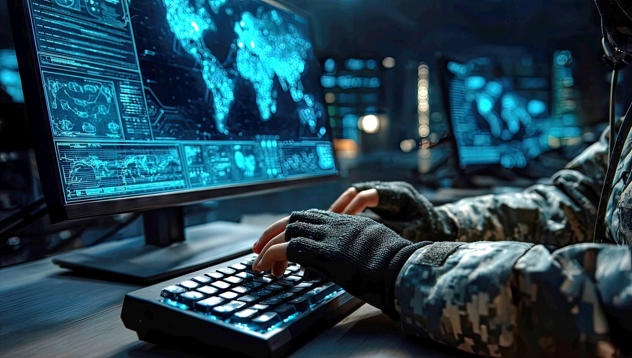 A person is shown working on a computer keyboard with detailed screens in a dim setting. (123rf)