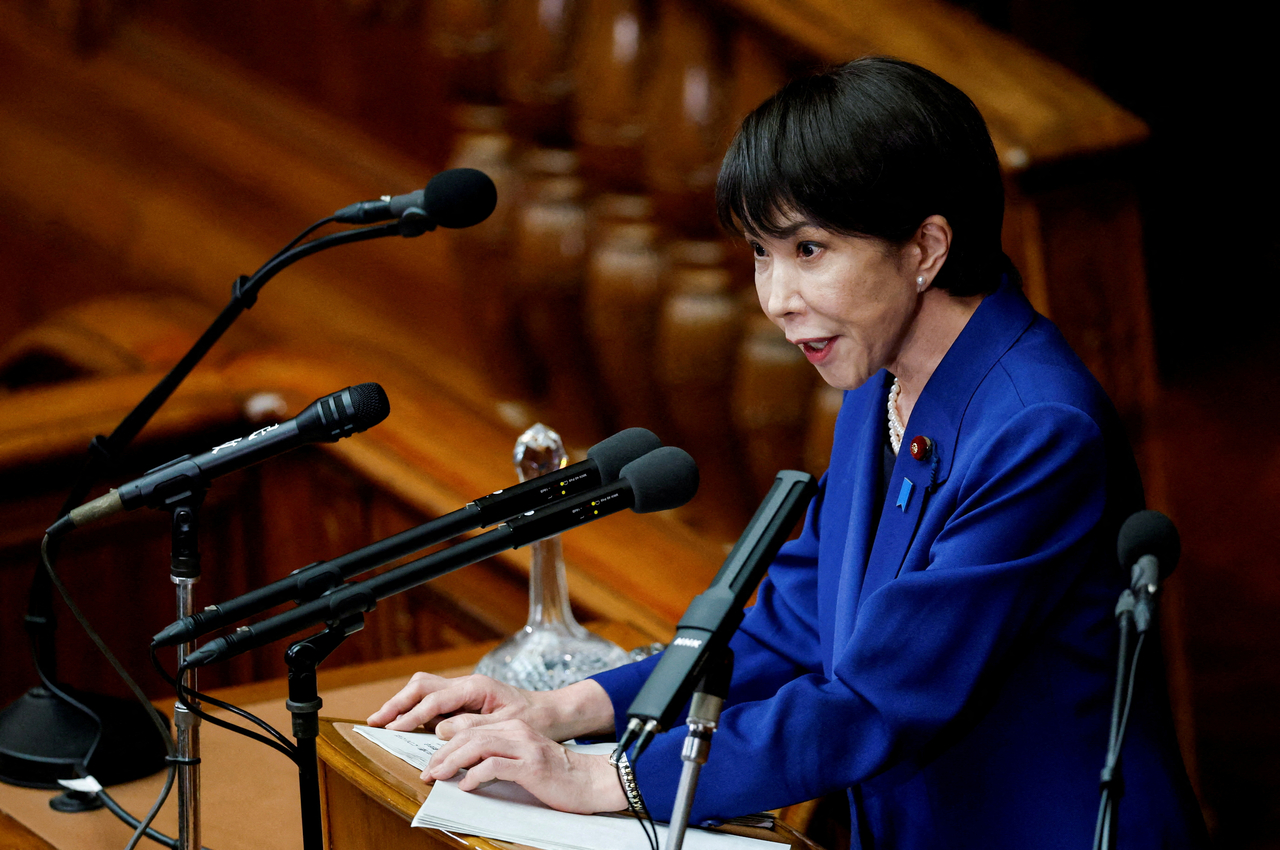 Japan's Prime Minister Sanae Takaichi delivers her first policy speech in the parliament in Tokyo on Oct. 24, 2025.   Reuters-Yonhap