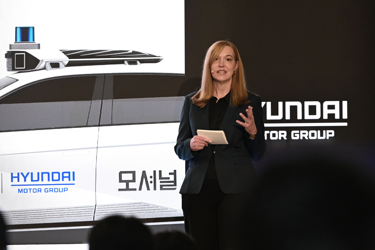 Motional CEO Laura Major speaks during a press briefing at the company’s technical center in Las Vegas on Thursday. (Hyundai Motor Group)