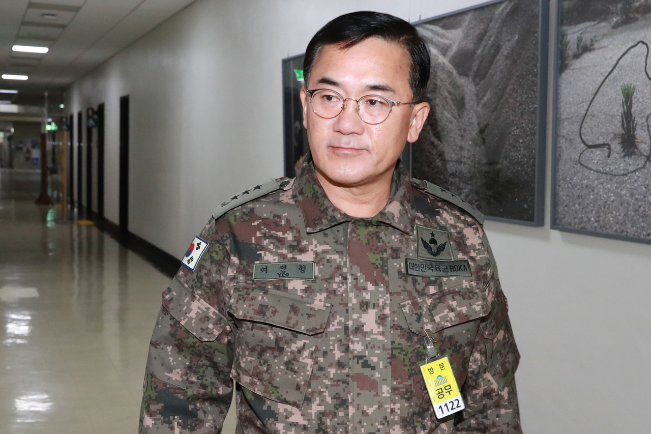 Yeo In-hyeong, former commander of the Defense Counterintelligence Command, attends a public hearing at the National Assembly in Yeouido, Seoul, in December 2024. (Joint Press Corps via The Korea Herald)