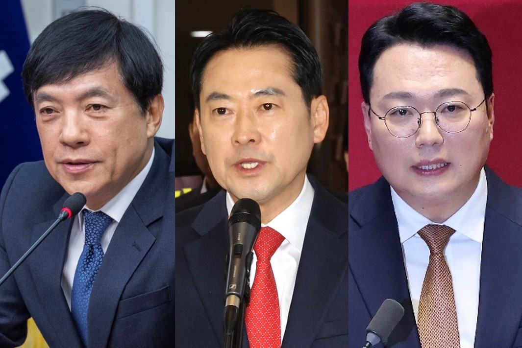 From left: Rep. Lee Sung-yoon of the Democratic Party of Korea, Rep. Jang Dong-hyeok of the People Power Party and Rep. Chun Ha-ram of the Reform Party (Yonhap and Lee Sang-sub/The Korea Herald)