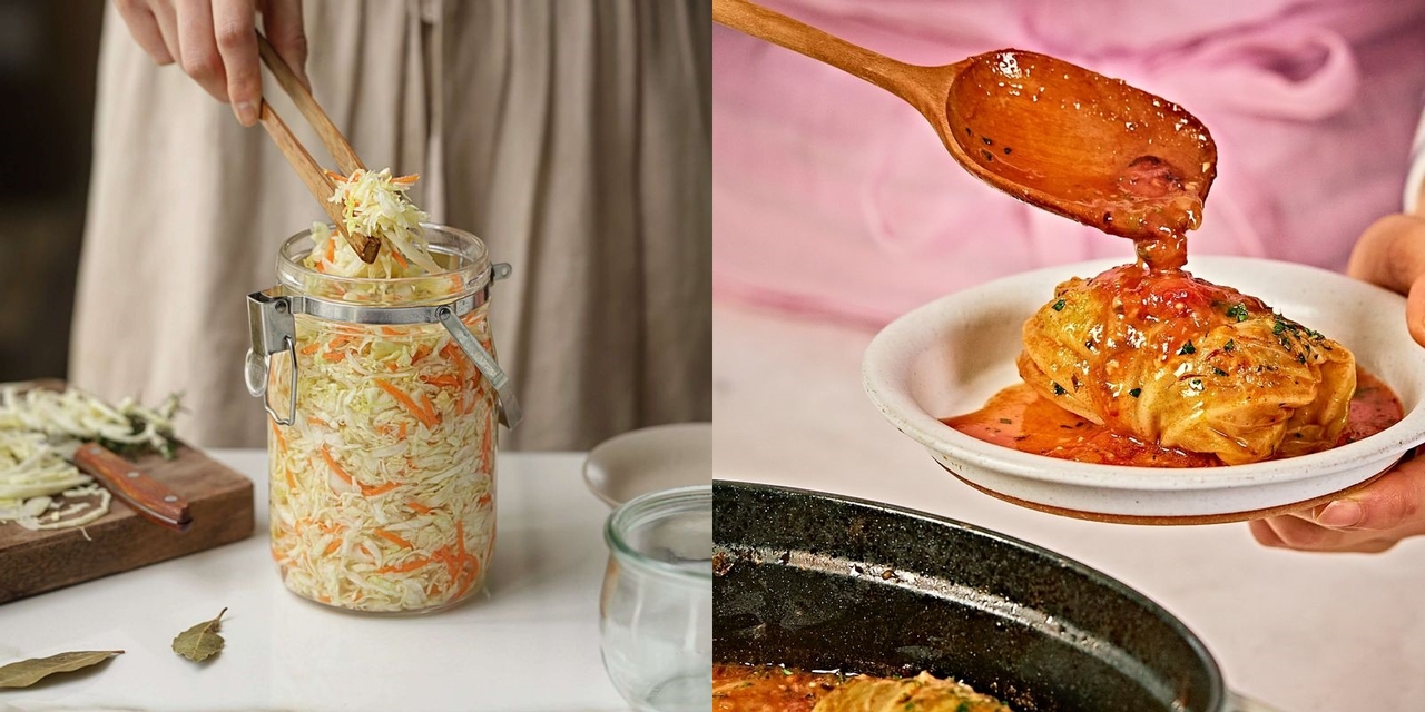 사우어크라우트(왼쪽), 양배추 고기 롤 [우리의 식탁 제공]