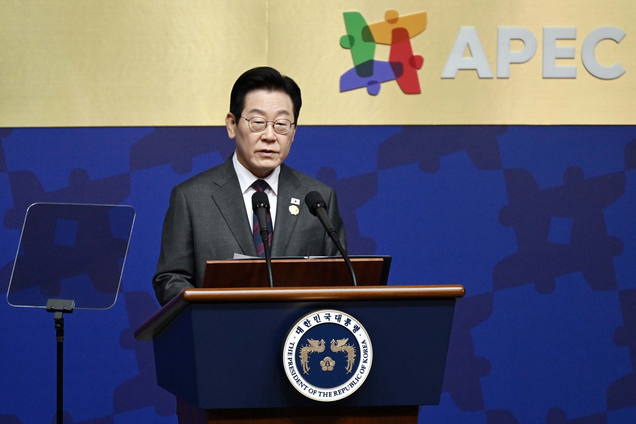 이재명 대통령이 29일 오전 경북 경주시 경주예술의전당에서 열린 APEC CEO SUMMIT KOREA 2025 개회식에서 특별연설을 하고 있다. 사진은 기사와 무관. 경주=임세준 기자