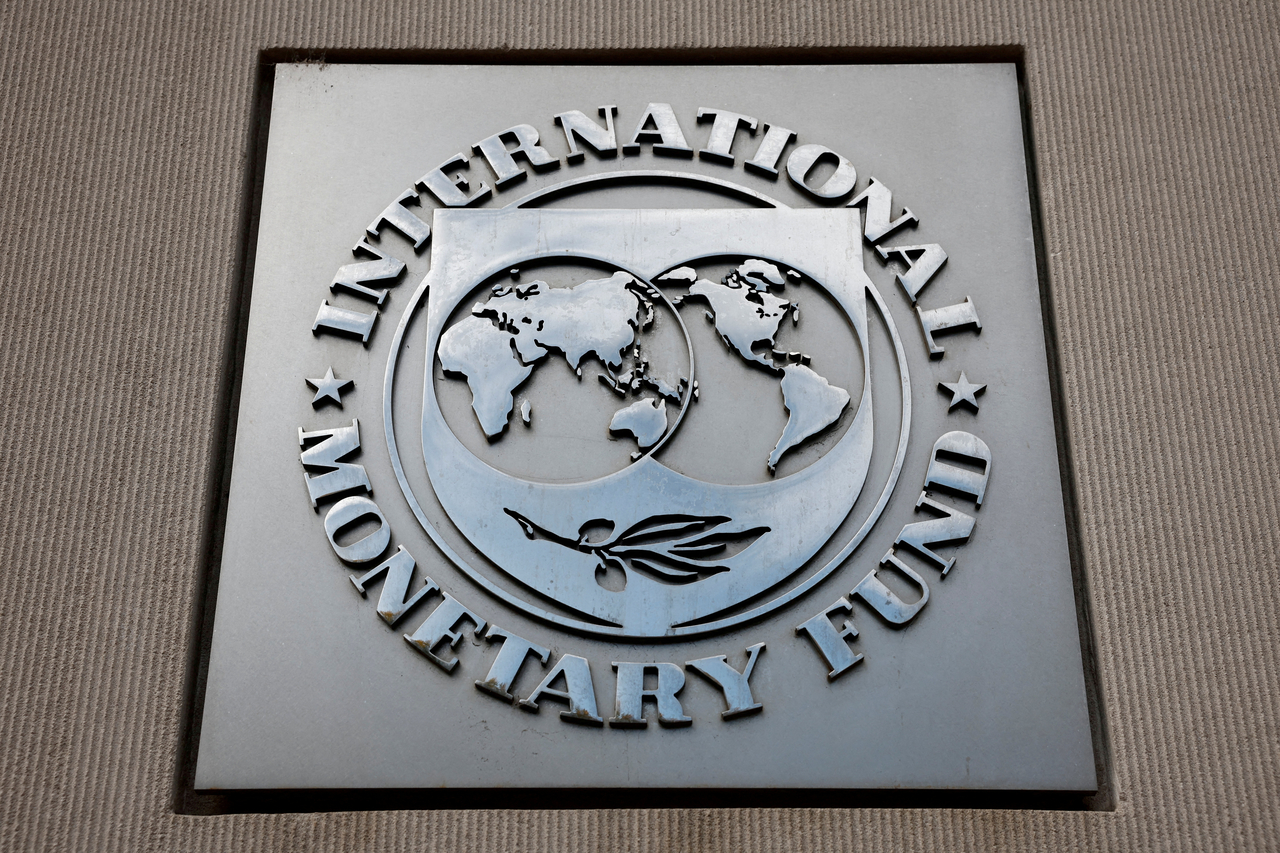 In this file photo uploaded Monday, a view of the International Monetary Fund (IMF) logo at its headquarters in Washington, US is shown. (Yonhap-Reuters)