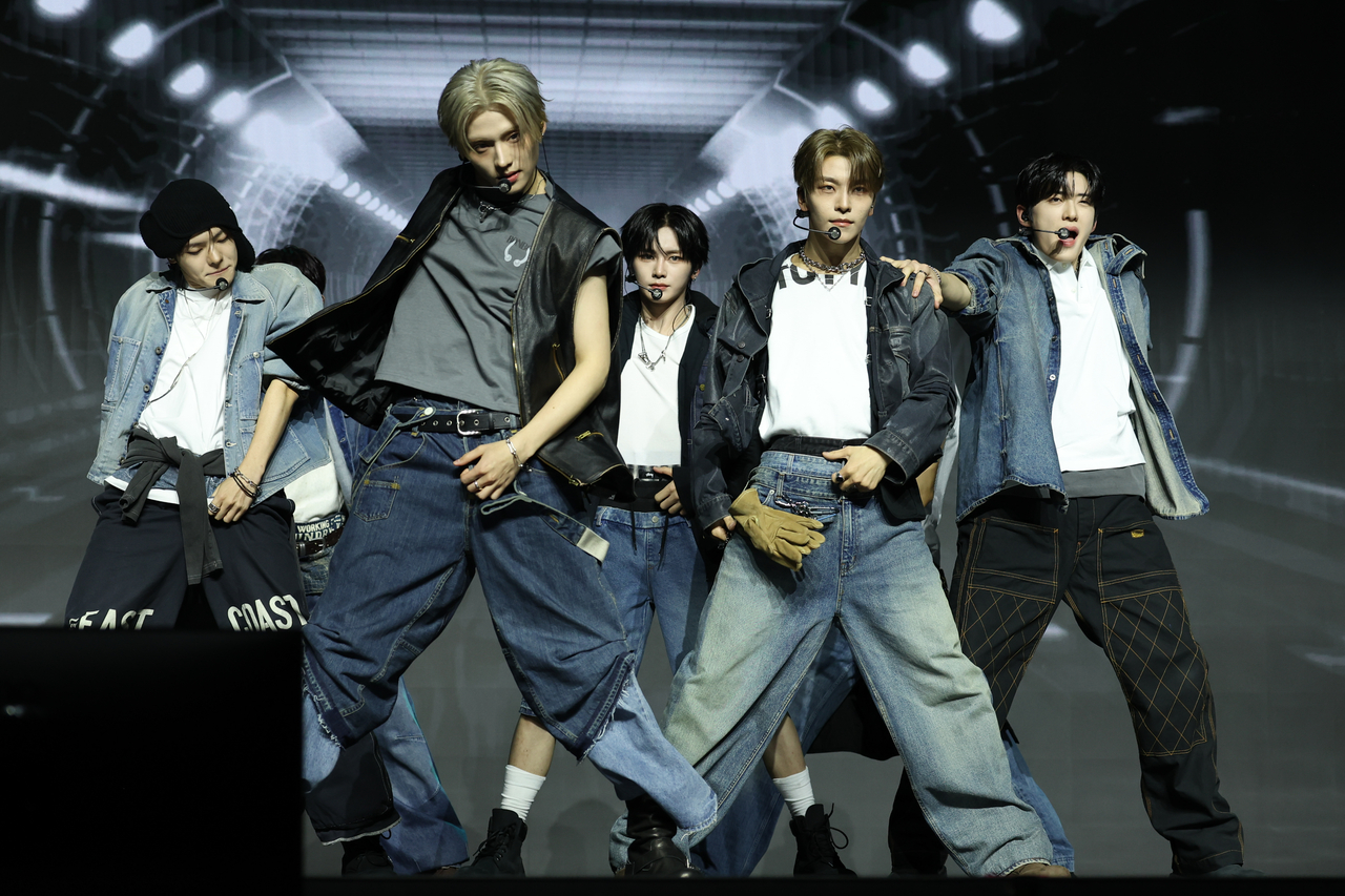 Alpha Drive One performs during their debut media showcase, held at Blue Square Sol Travel Hall in Yongsan-gu, central Seoul on Jan. 12. (Yonhap)