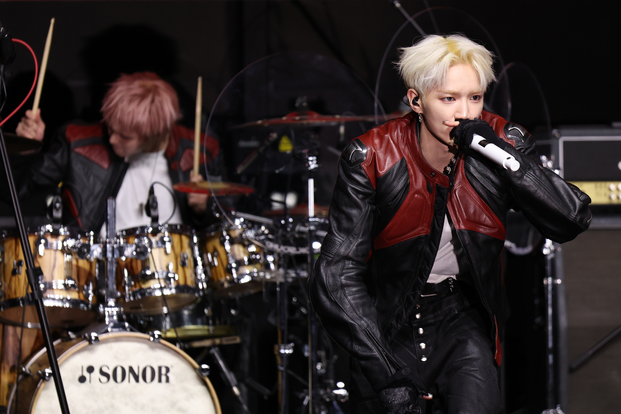 Vocalist and rapper Ha Yoo Joon of AxMxP performs during a media showcase held at Yes24 Wanderloch Hall in Seodaemun-gu, western Seoul, Wednesday. (Yonhap)