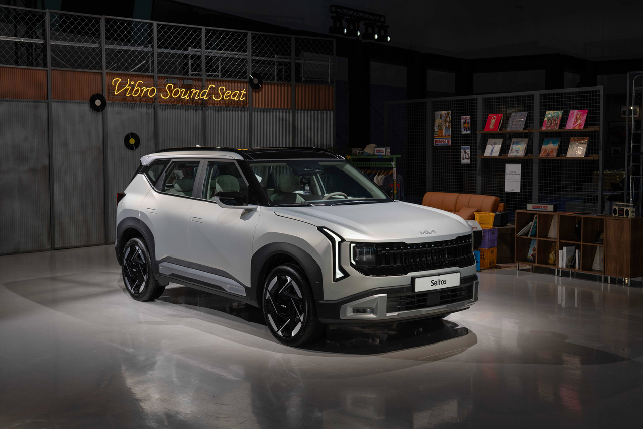 The all-new Seltos displayed at a media preview (Kia)