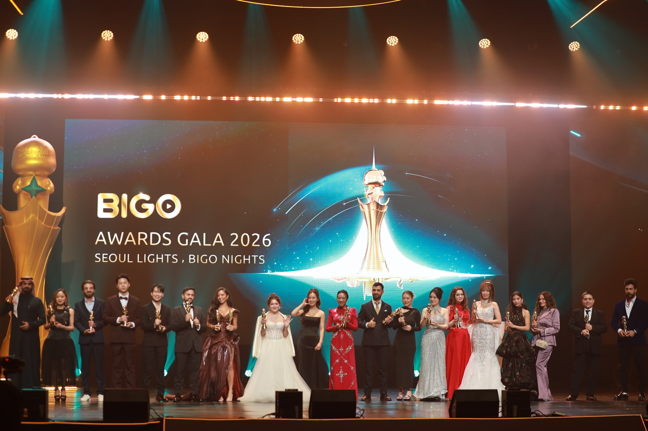Regional top awards recipients pose for a photo during the Bigo Live Gala 2026, held at KBS Hall in Yeongdeungpo-gu, western Seoul, on Friday. (The Korea Herald)