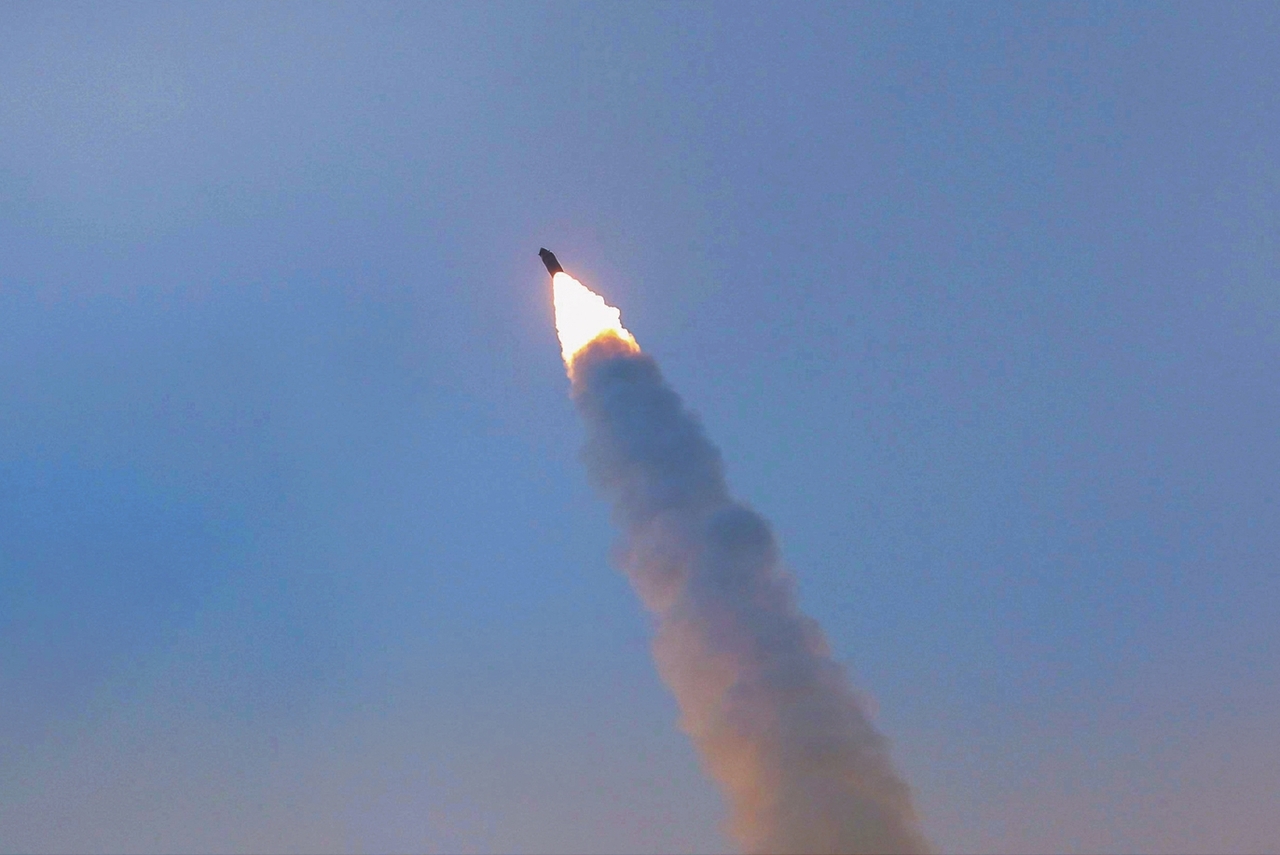 A hypersonic missile is seen launched near Pyongyang on Jan. 5. (KCNA via Yonhap)