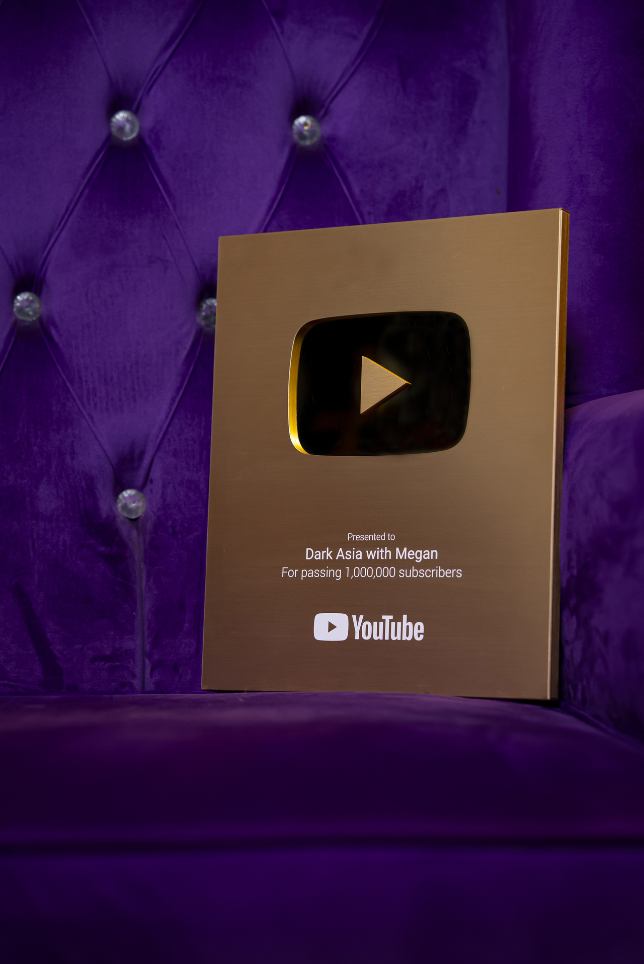 A plaque Megan received from YouTube for attracting over 1 million subscribers. (Lee)