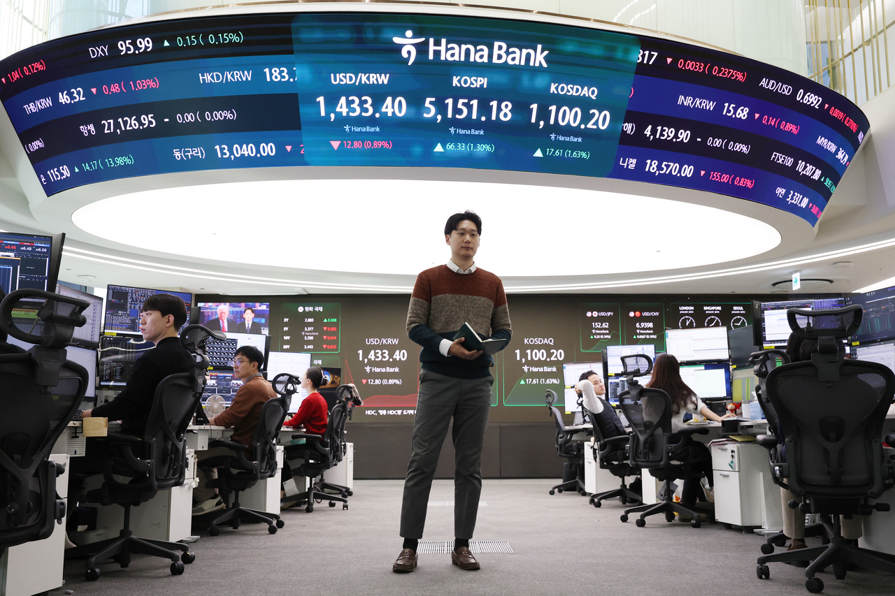 Hana Bank's dealing room in Seoul, Wednesday (Yonhap)