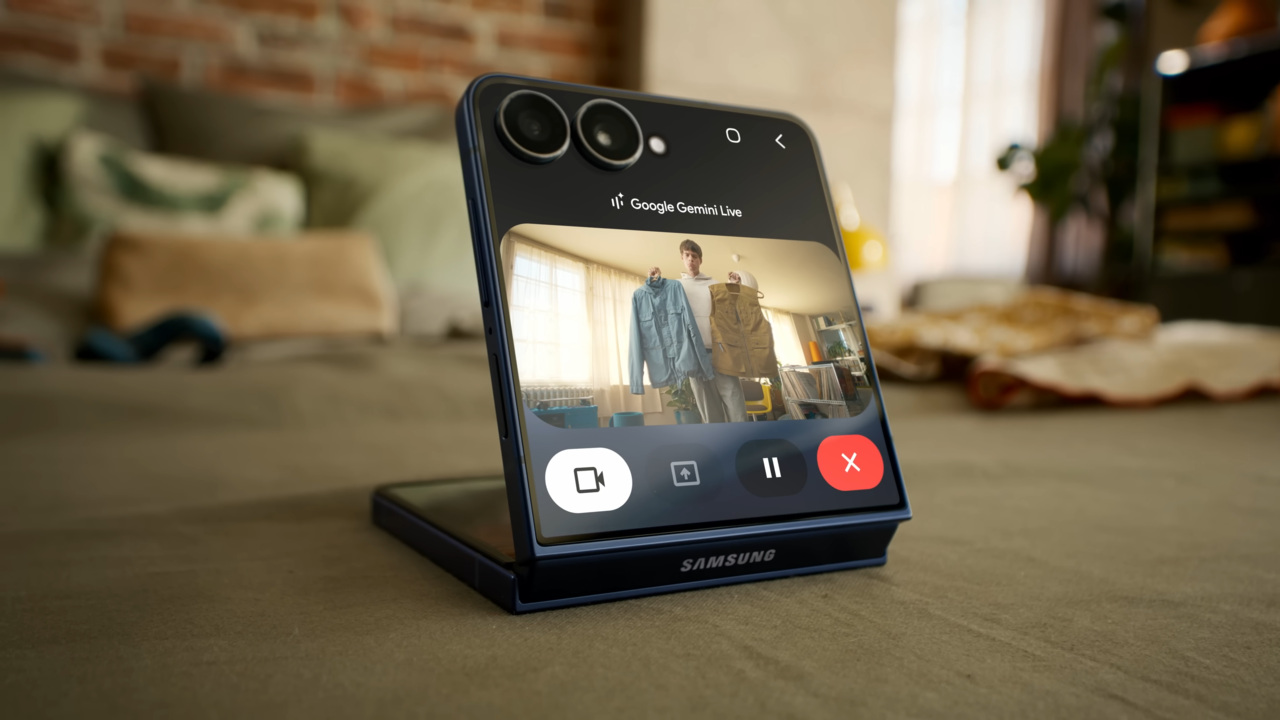 The Galaxy Z Flip7, unveiled in July 2025, enables real-time AI assistance with Gemini Live in FlexMode, allowing users to share their camera view during a conversation. (Samsung)