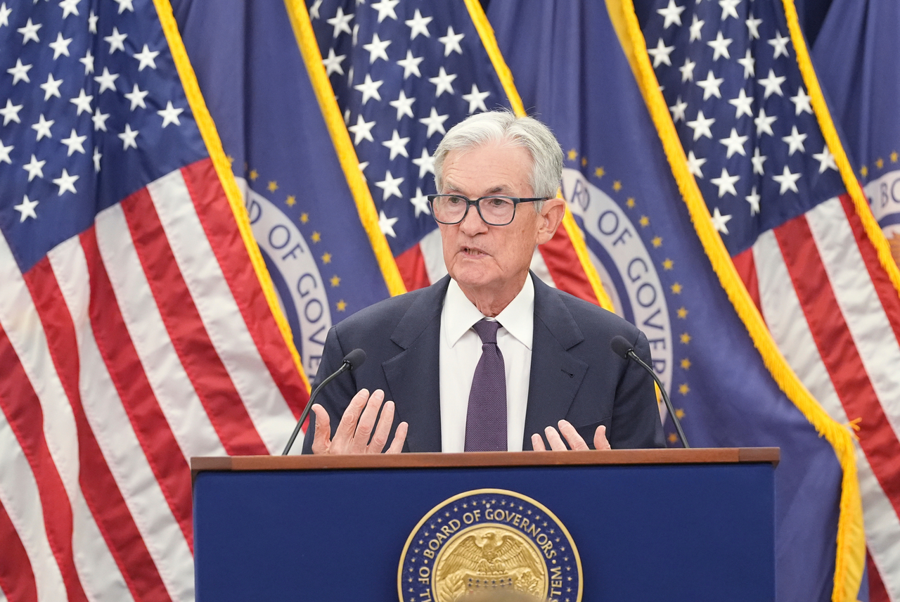 Federal Reserve Chair Jerome Powell speaks during a news conference after a Federal Open Market Committee meeting, Wednesday, at the Federal Reserve Board Building in Washington. (AP-Yonhap)