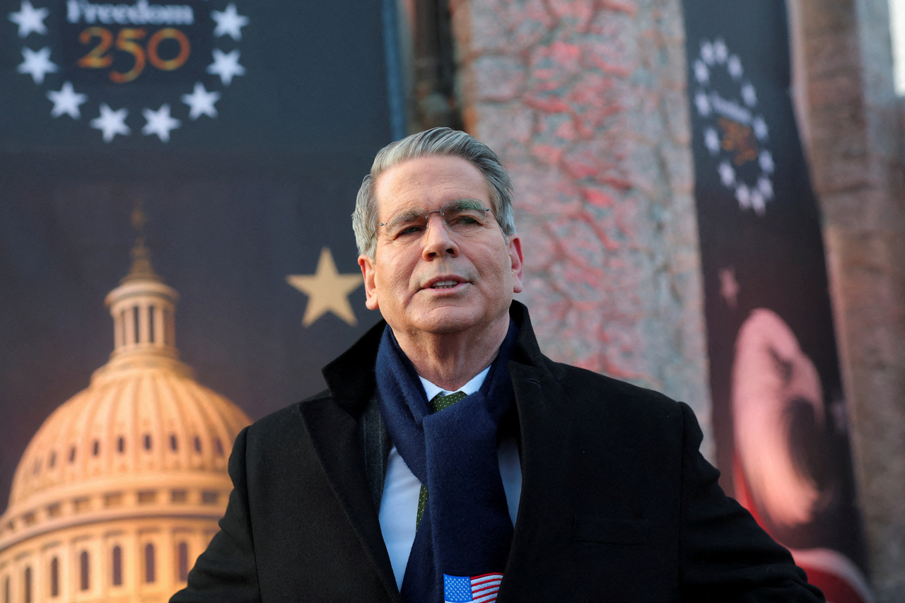 This file photo shows US Treasury Secretary Scott Bessent speaking during the 56th annual World Economic Forum meeting in Davos, Switzerland, on Jan. 19. (Reuters-Yonhap)