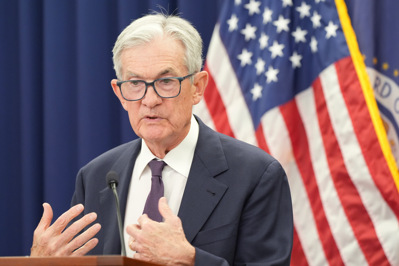 Fed Chair Jerome Powell speaks during a news conference at the Federal Reserve Board Building in Washington on Wednesday. (Associated Press via Yonhap)