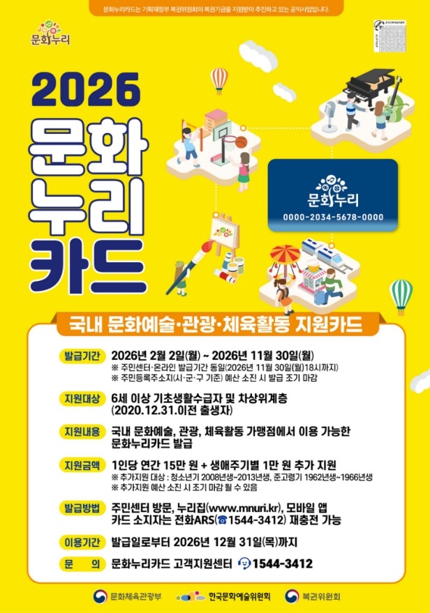 2026년 통합문화이용권(문화누리카드) 포스터,[봉화군 제공]