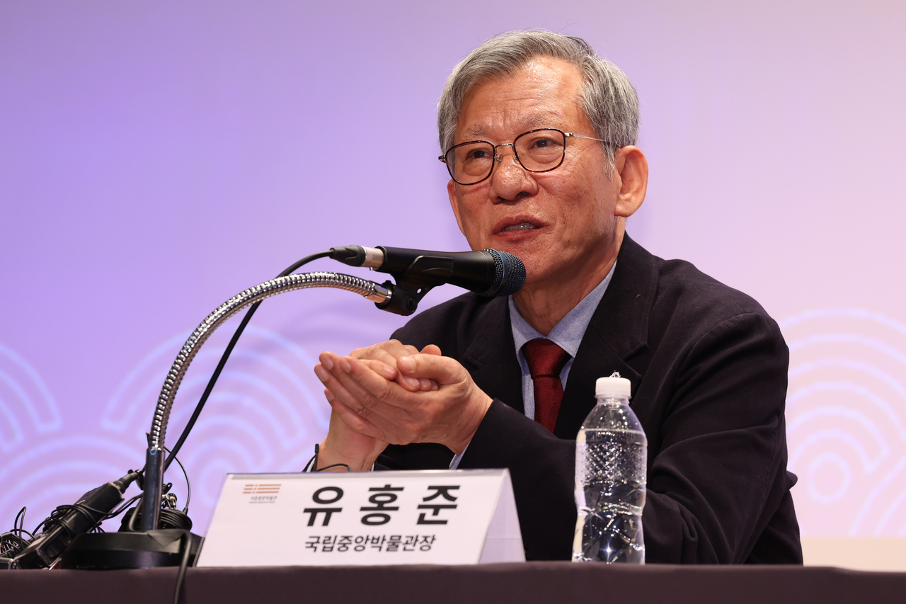 You Hong-june, director of the National Museum of Korea, speaks at a press conference on Tuesday in Seoul (Yonhap)