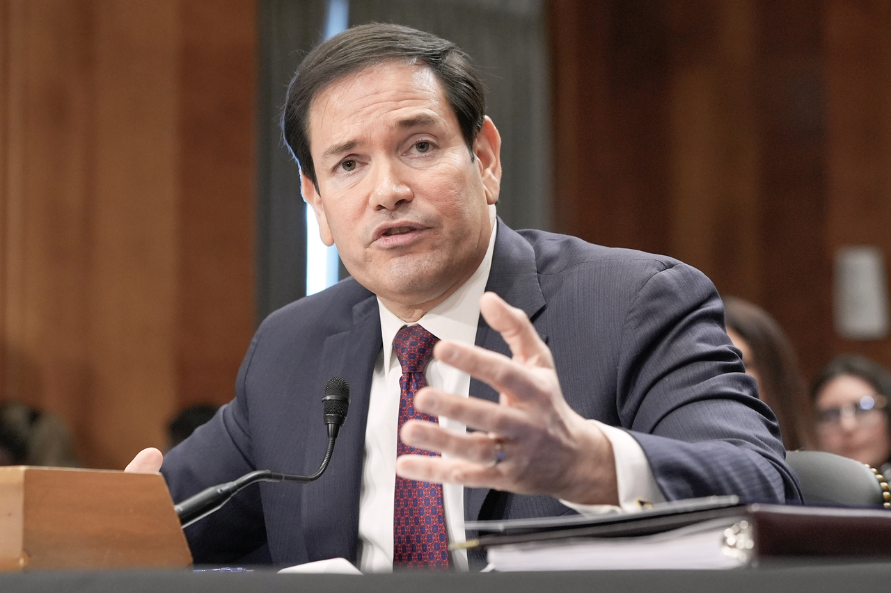This photo, released by the Associated Press, shows US Secretary of State Marco Rubio speaking during a Senate Foreign Relations Committee hearing on Capitol Hill in Washington on Jan. 28. (Yonhap)
