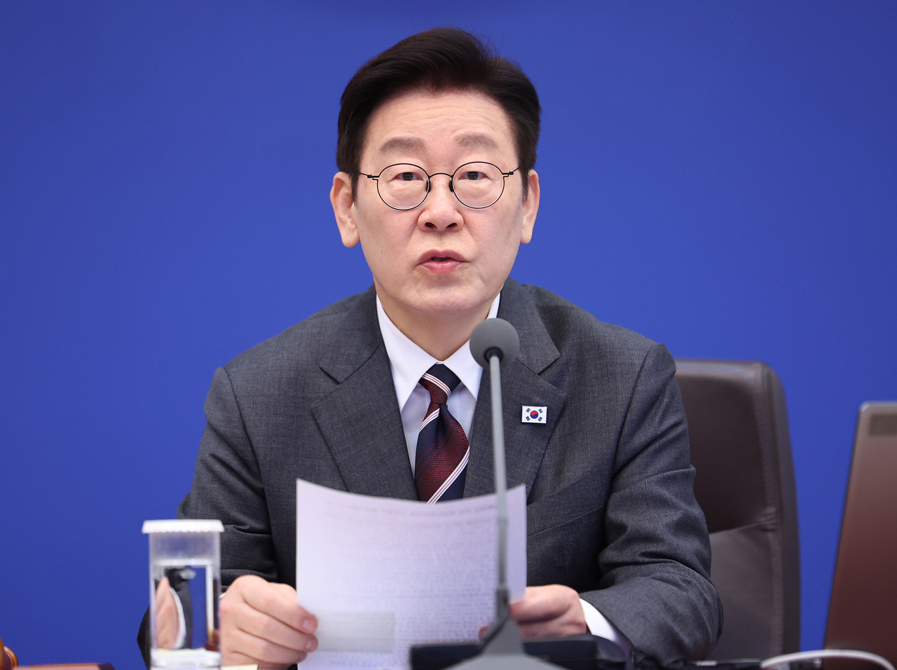 Lee Jae Myung speaks during a Cabinet meeting at the presidential office in Seoul on Tuesday. (Yonhap)