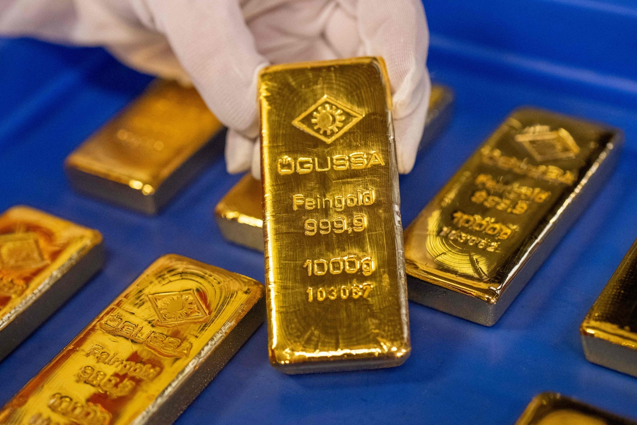 Gold bars weighing 1000 grams each are displayed at the Austrian Gold and Silver Refinery (Oegussa) in Vienna, Austria, on Feb. 3. (AFP)