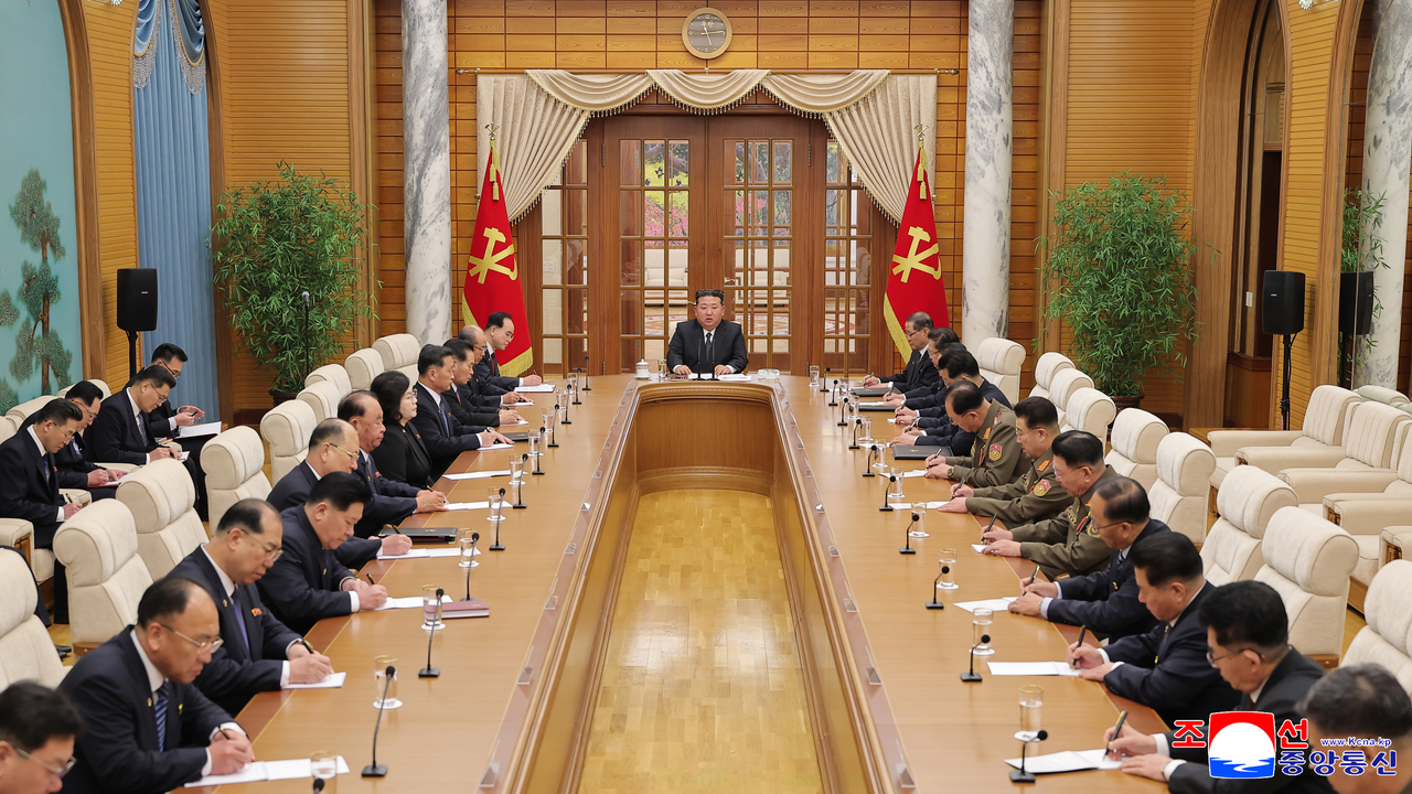North Korean leader Kim Jong Un presides over the 27th Politburo meeting of the 8th Central Committee at the Workers’ Party headquarters on Saturday, as reported by the Korean Central News Agency on Sunday. The meeting announced that the 9th Party Congress will be held in late February. (Yonhap)