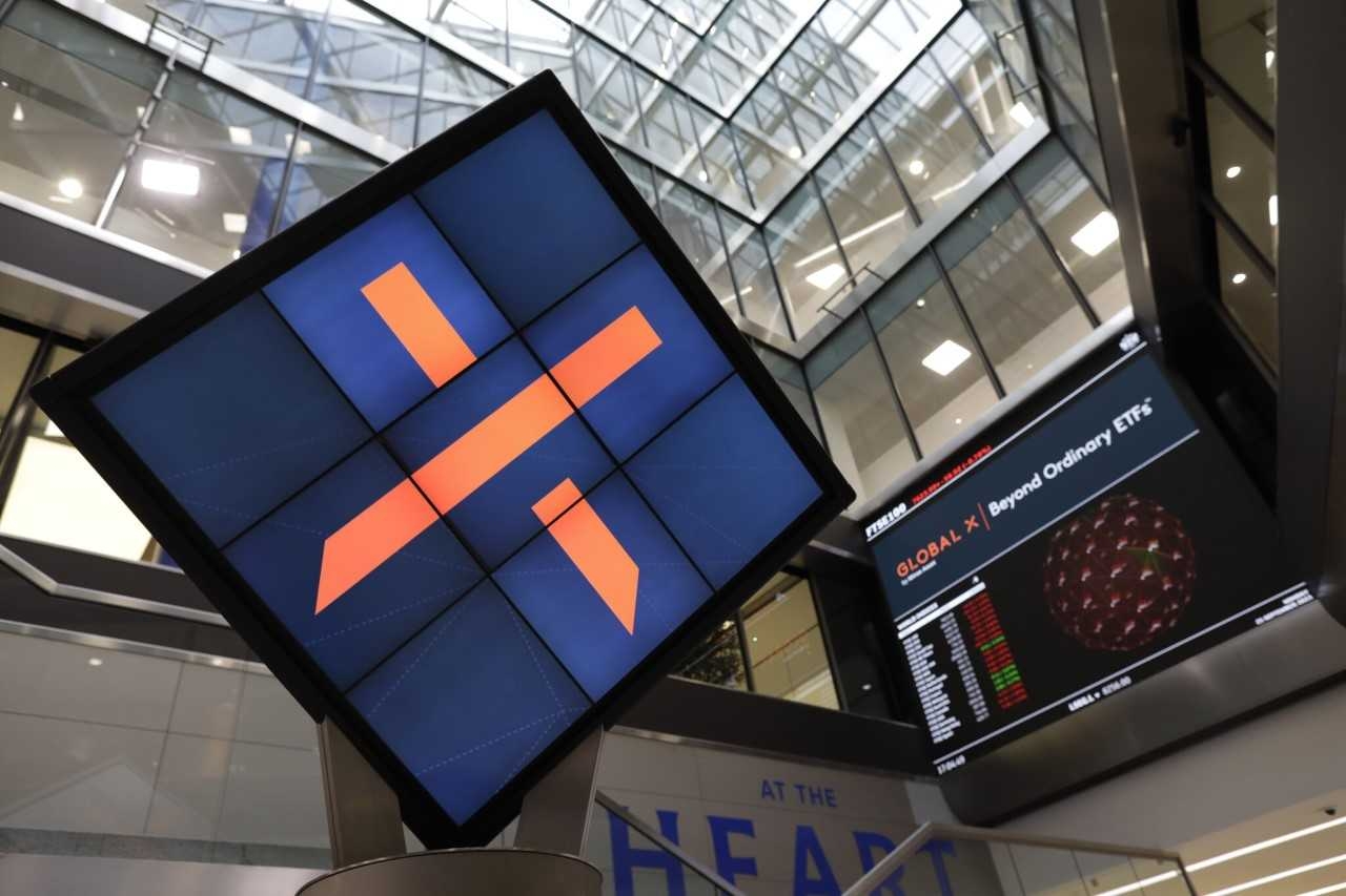 Global X Europe’s logo is featured at the London Stock Exchange. (Mirae Asset Global Investments)