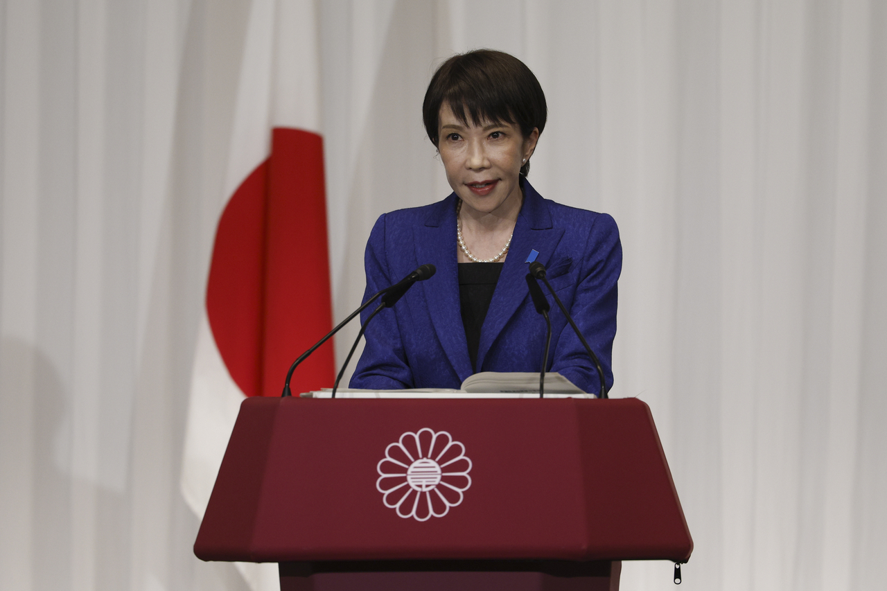 Japan's Prime Minister Sanae Takaichi, leader of the ruling Liberal Democratic Party (LDP), speaks during a press conference at the LDP headquarters in Tokyo, Japan, on Monday.  (Getty Images)