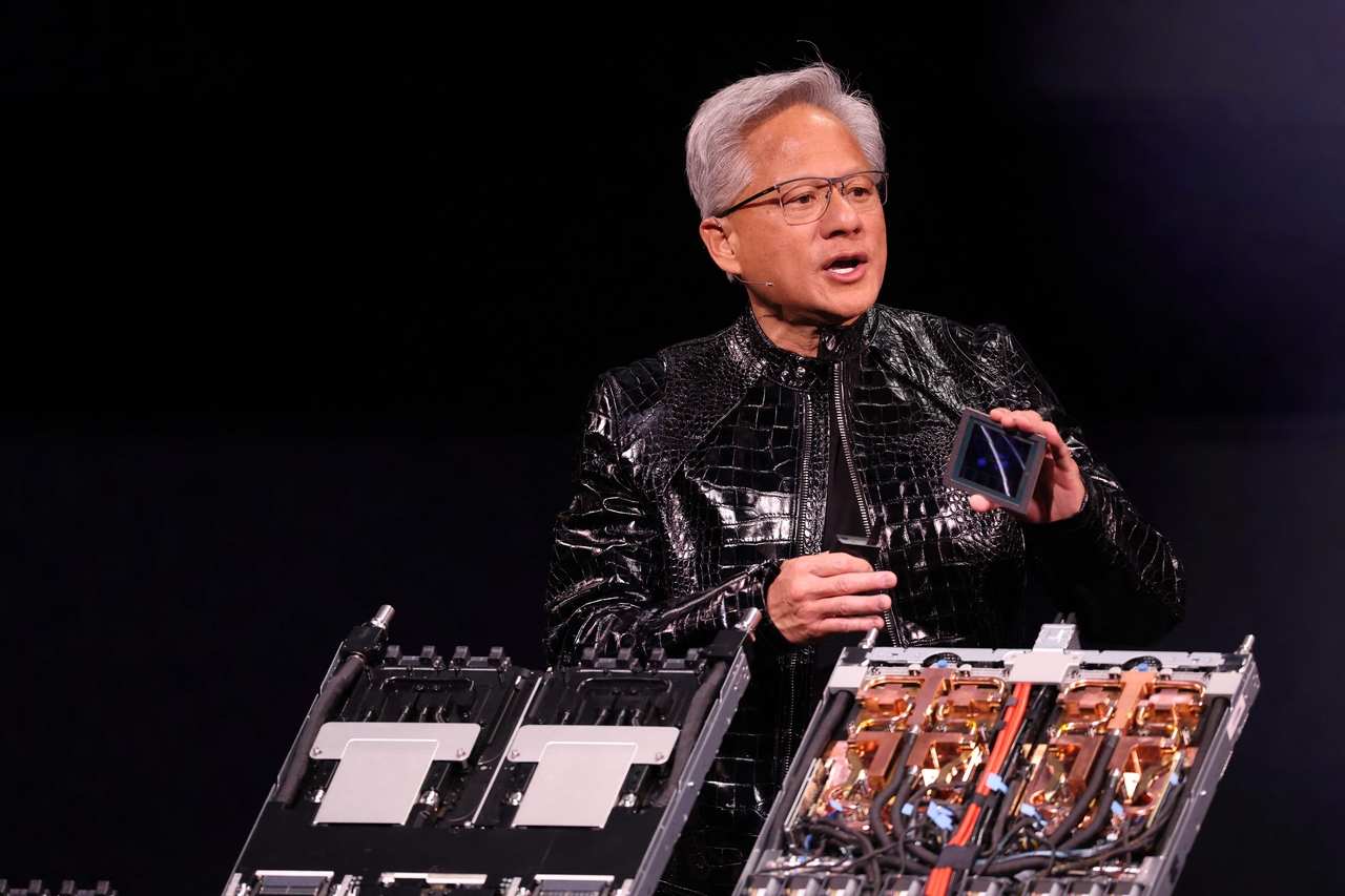 Nvidia founder and CEO Jensen Huang speaks during Nvidia Live at CES 2026 ahead of the annual Consumer Electronics Show in Las Vegas on Monday.   AFP-Yonhap
