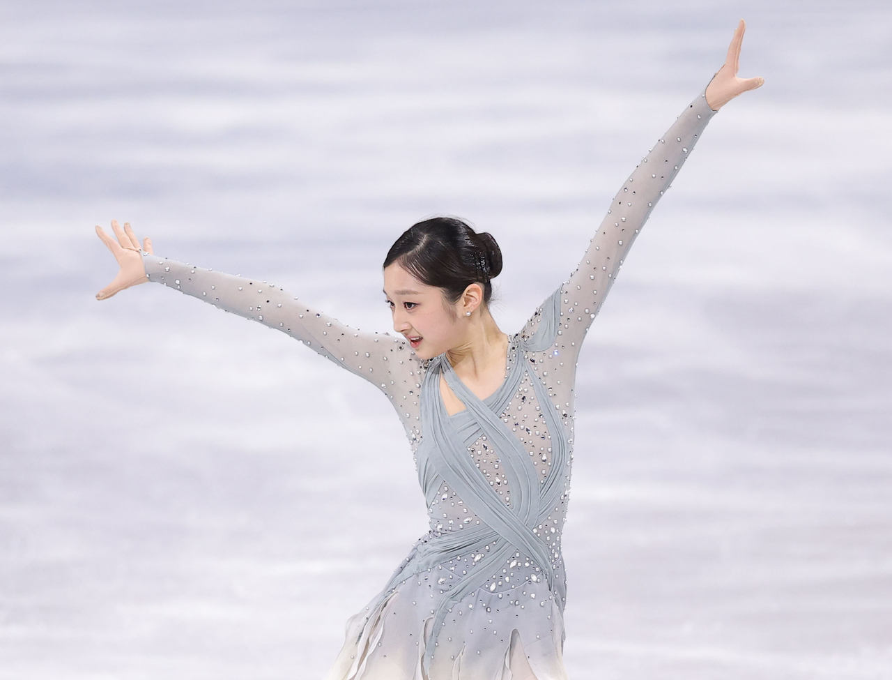 Shin Ji-a of South Korea performs her short program during the women's singles figure skating competition at the Winter Olympics at Milano Ice Skating Arena in Milan on Tuesday. (Yonhap)